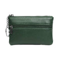 Faux Leather Zip Coin Purse with Key Ring - Dark Green