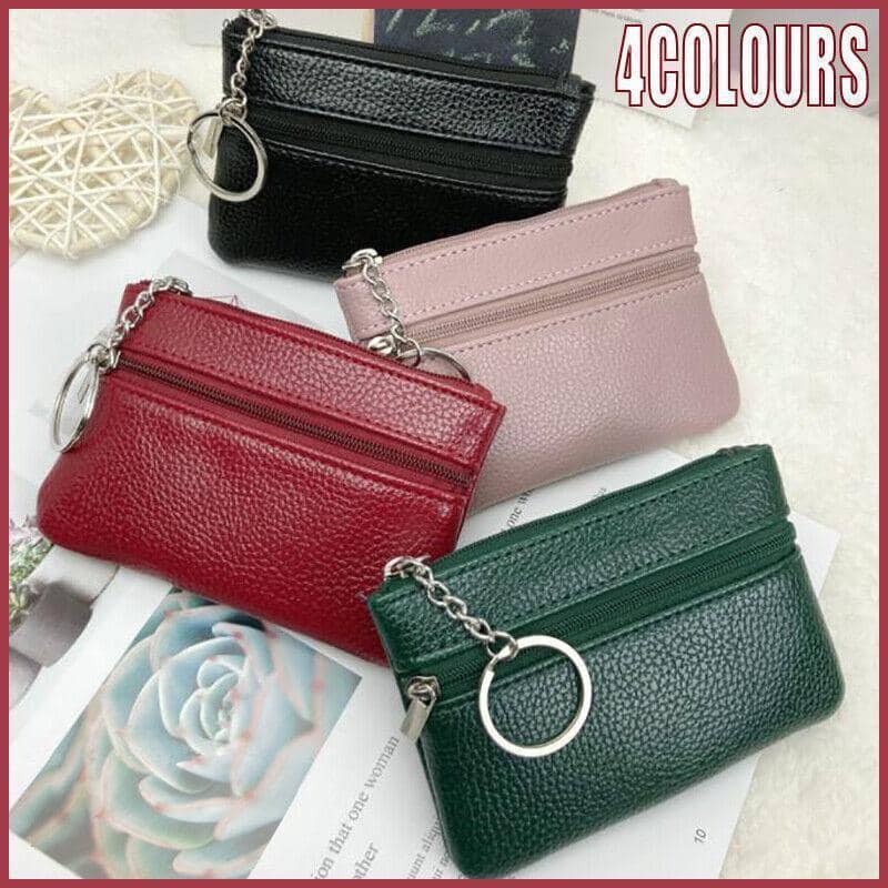 Faux Leather Zip Coin Purse with Key Ring - Dark Green - view 2