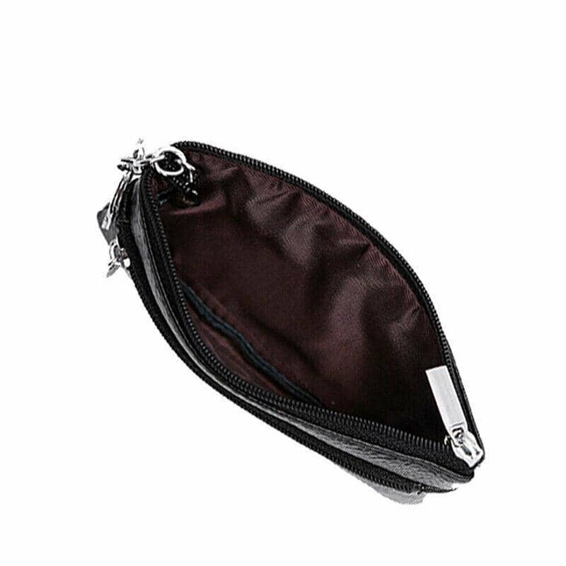 Faux Leather Zip Coin Purse with Key Ring - Dark Green - view 4
