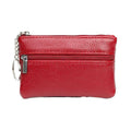 Faux Leather Zip Coin Purse with Key Ring - Red