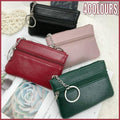 Faux Leather Zip Coin Purse with Key Ring - Red - view 2