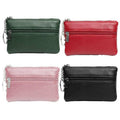 Faux Leather Zip Coin Purse with Key Ring - Red - view 3