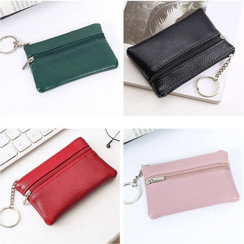 Faux Leather Zip Coin Purse with Key Ring - Red - view 5