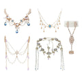 Faux Pearl Bracelet with Attached Ring Chain - Gold-Tone, Clear Stones - view 3