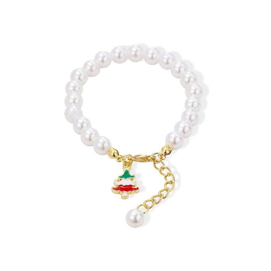 Faux Pearl Charm Bracelet with Extension Chain - Christmas Tree