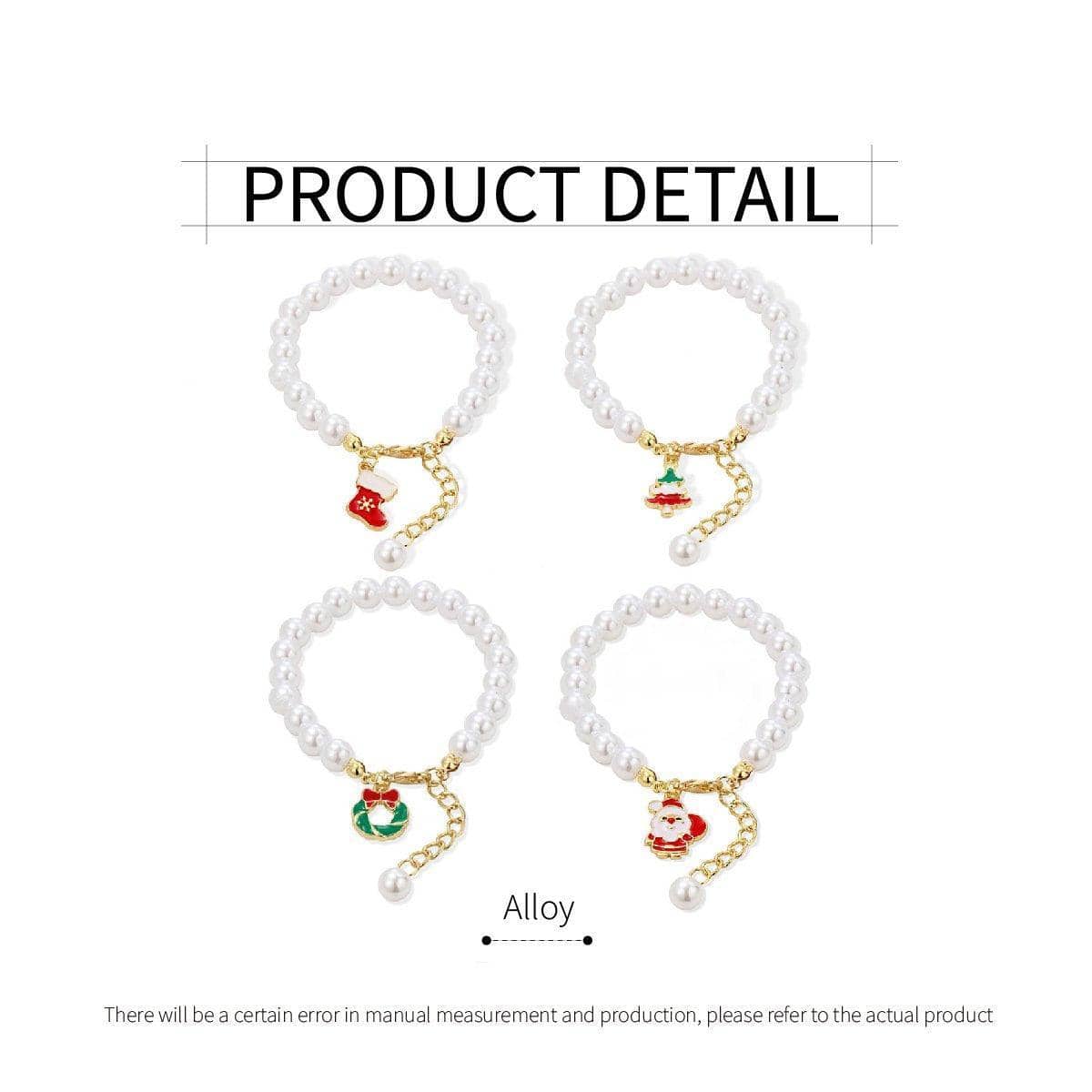 Faux Pearl Charm Bracelet with Extension Chain - Christmas Tree - view 4