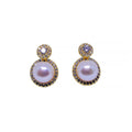 Faux Pearl Double Halo Earrings with Cubic Zirconia - Gold