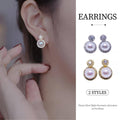 Faux Pearl Double Halo Earrings with Cubic Zirconia - Gold - view 2