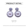 Faux Pearl Double Halo Earrings with Cubic Zirconia - Gold - view 4