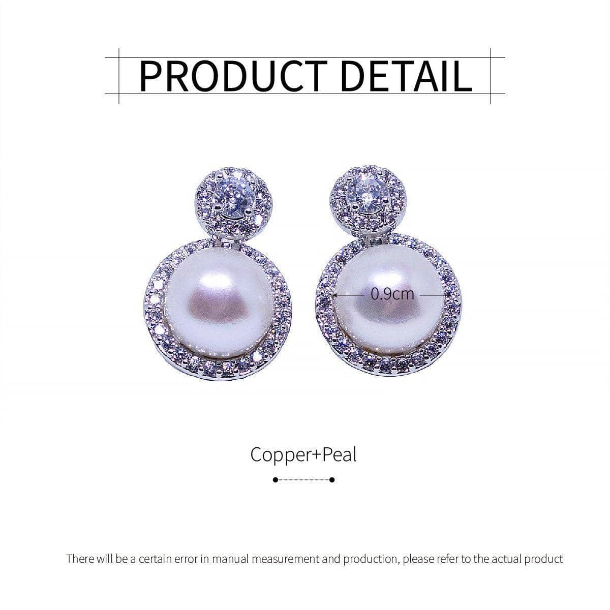 Faux Pearl Double Halo Earrings with Cubic Zirconia - Gold - view 4