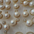 Faux Pearl Double Halo Earrings with Cubic Zirconia - Gold - view 5