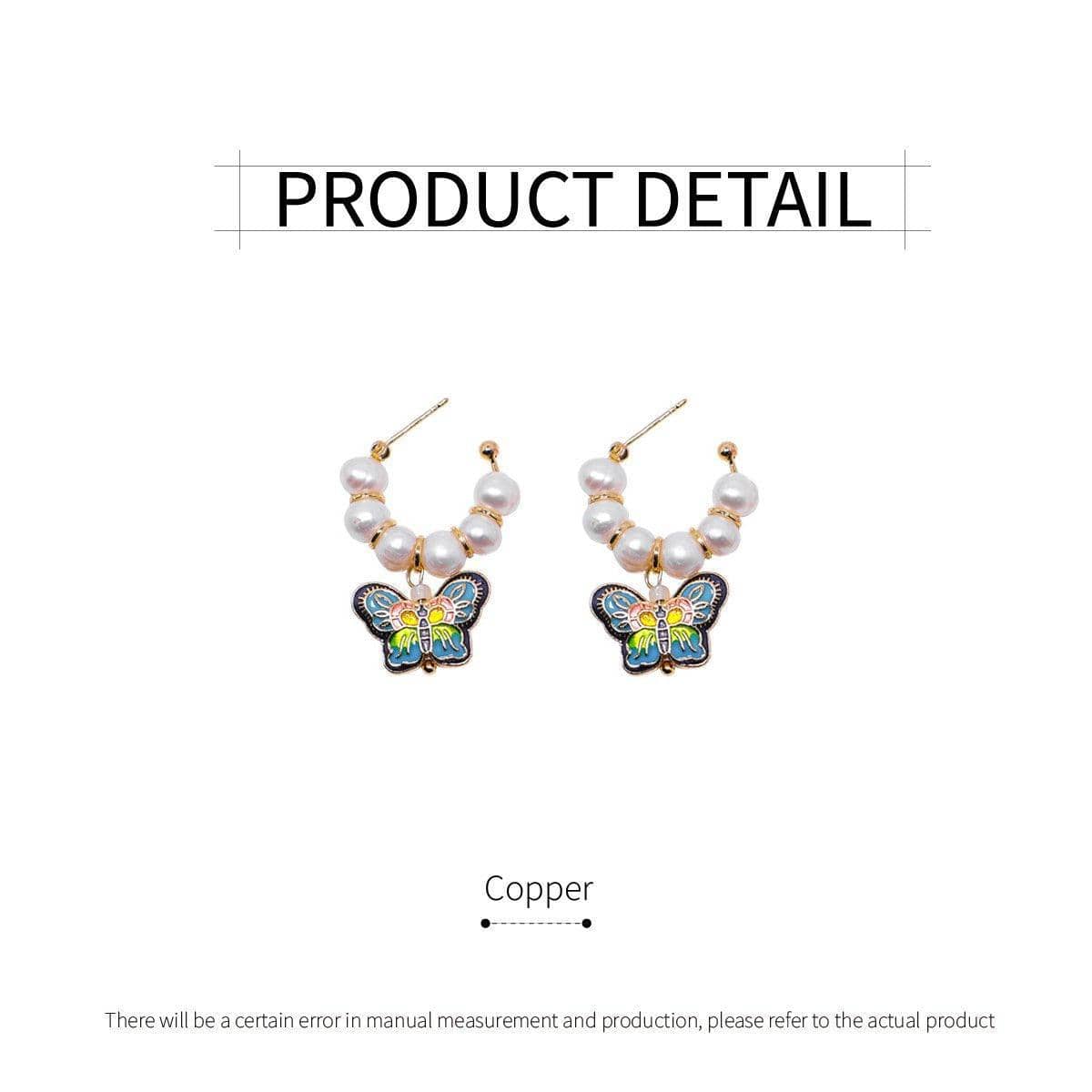Faux Pearl Hoop Butterfly Earrings Vintage Retro Style for Women - view 3