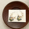 Faux Pearl Hoop Butterfly Earrings Vintage Retro Style for Women - view 5