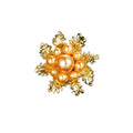 Faux Pearl Leaf Brooch - Gold