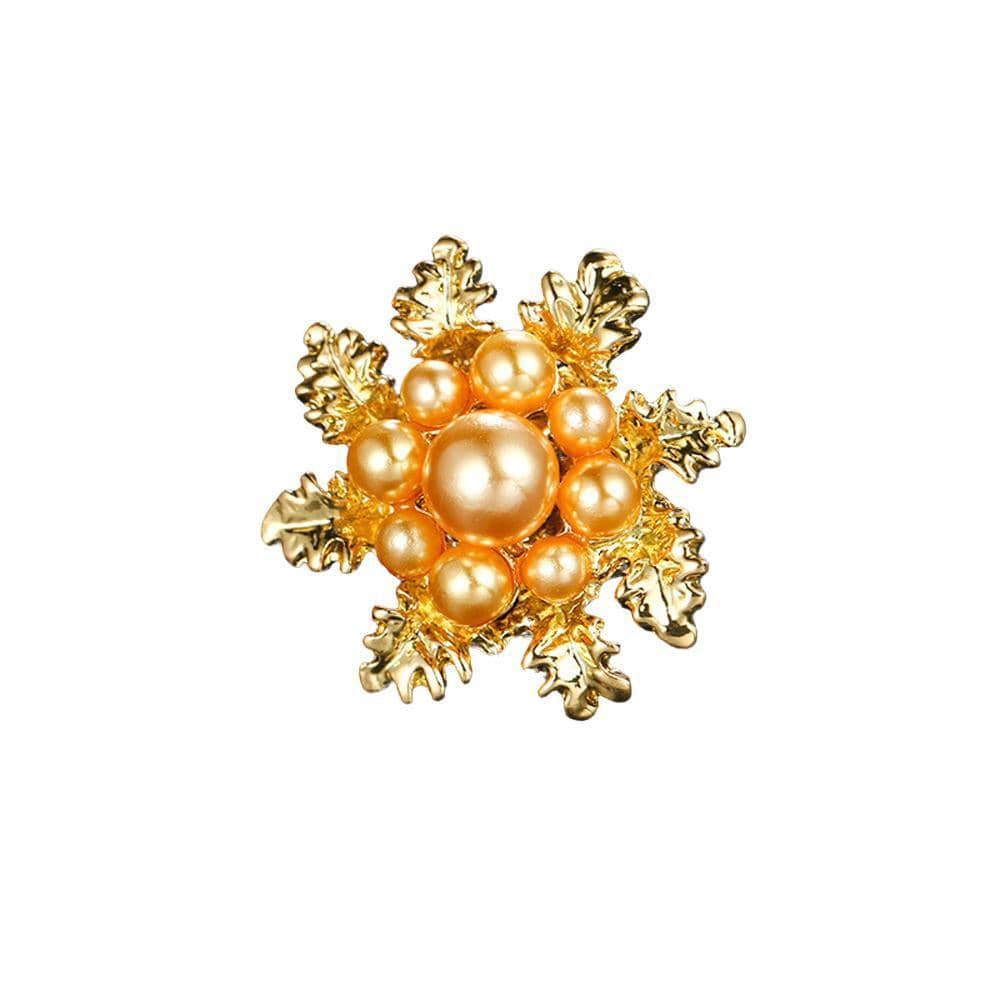 Faux Pearl Leaf Brooch - Gold
