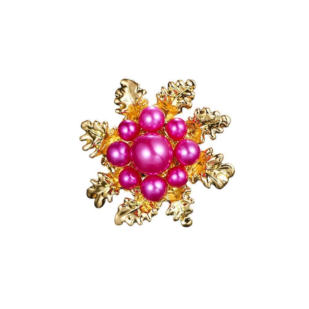 Faux Pearl Leaf Brooch - Hot Pink