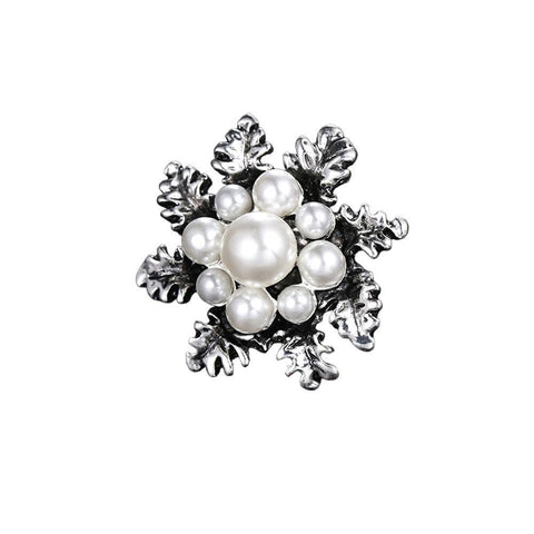 Faux Pearl Leaf Brooch - Silver