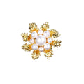 Faux Pearl Leaf Brooch - White