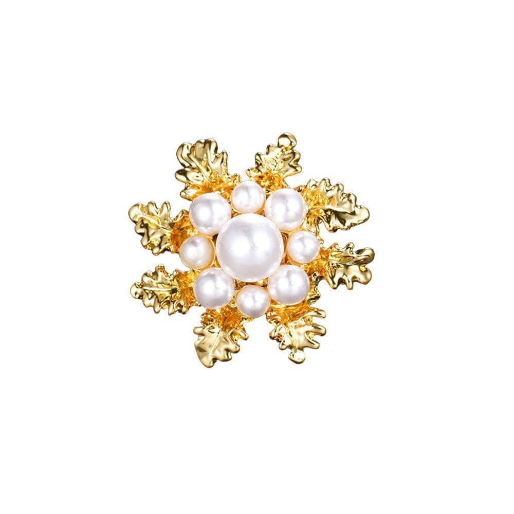 Faux Pearl Leaf Brooch - White