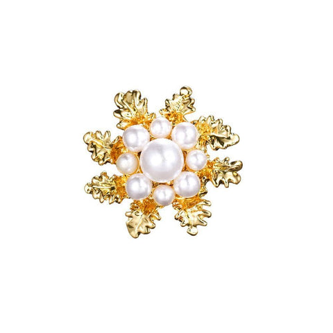 Faux Pearl Leaf Brooch - White