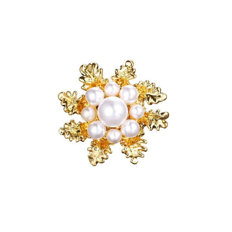 Faux Pearl Leaf Brooch - White