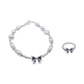 Faux Pearl Ribbon Bow Bracelet - Silver-Tone with Adjustable Length - view 3