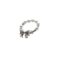 Faux Pearl Ribbon Bow Ring - Silver-Tone with Adjustable Fit