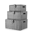 Faux Rattan Storage Baskets with Lids, Set of 3 - Grey