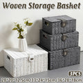 Faux Rattan Storage Baskets with Lids, Set of 3 - Grey - view 2