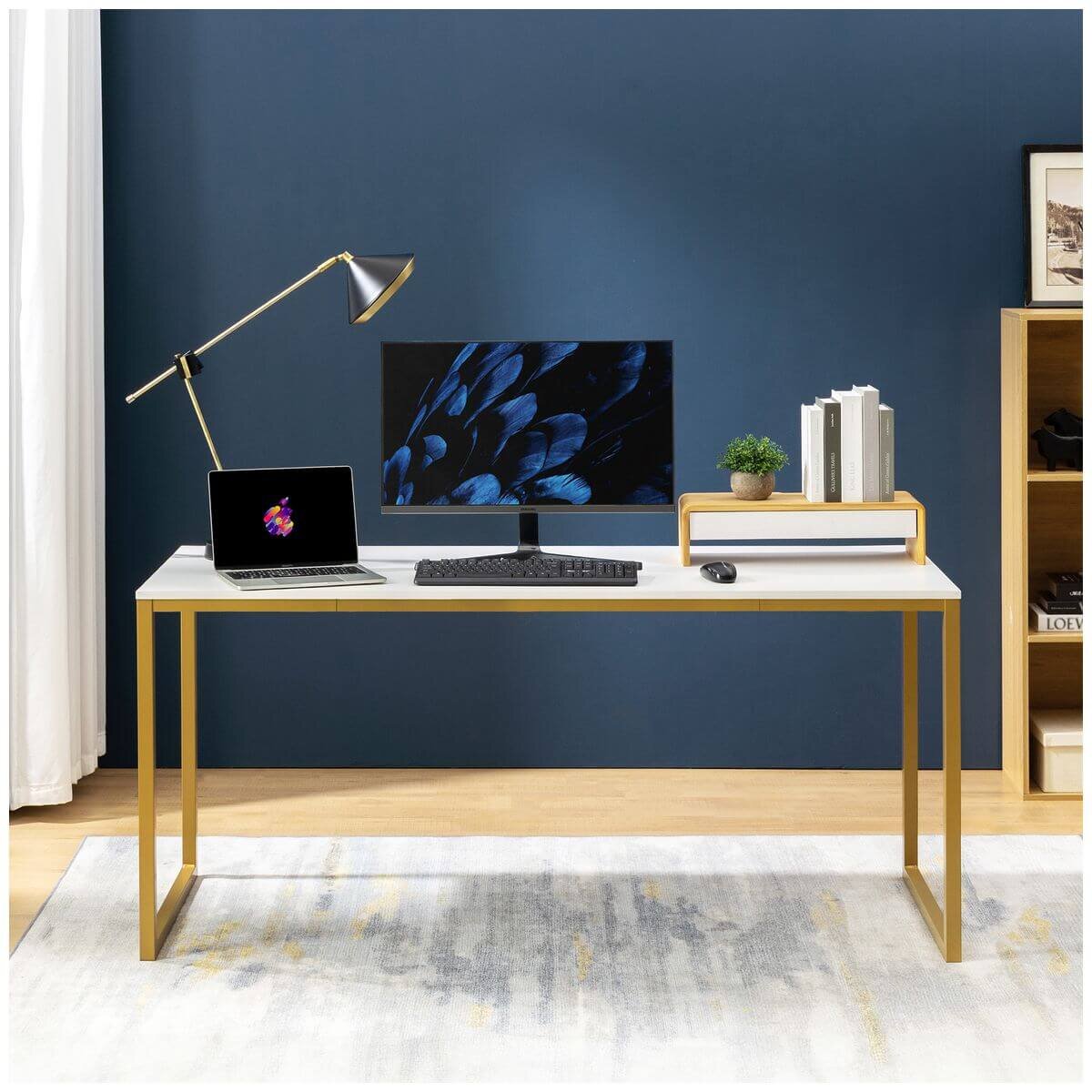 Zinus home office computer desk 160cm - gold frame, wide desktop, durable build - AU-UTDDT1ZC-63G