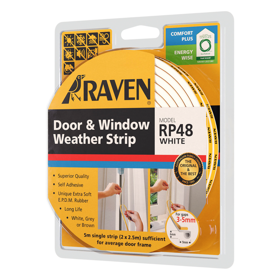 Raven RP48 5000mm White Self Adhesive EPDM Rubber Weather Strip