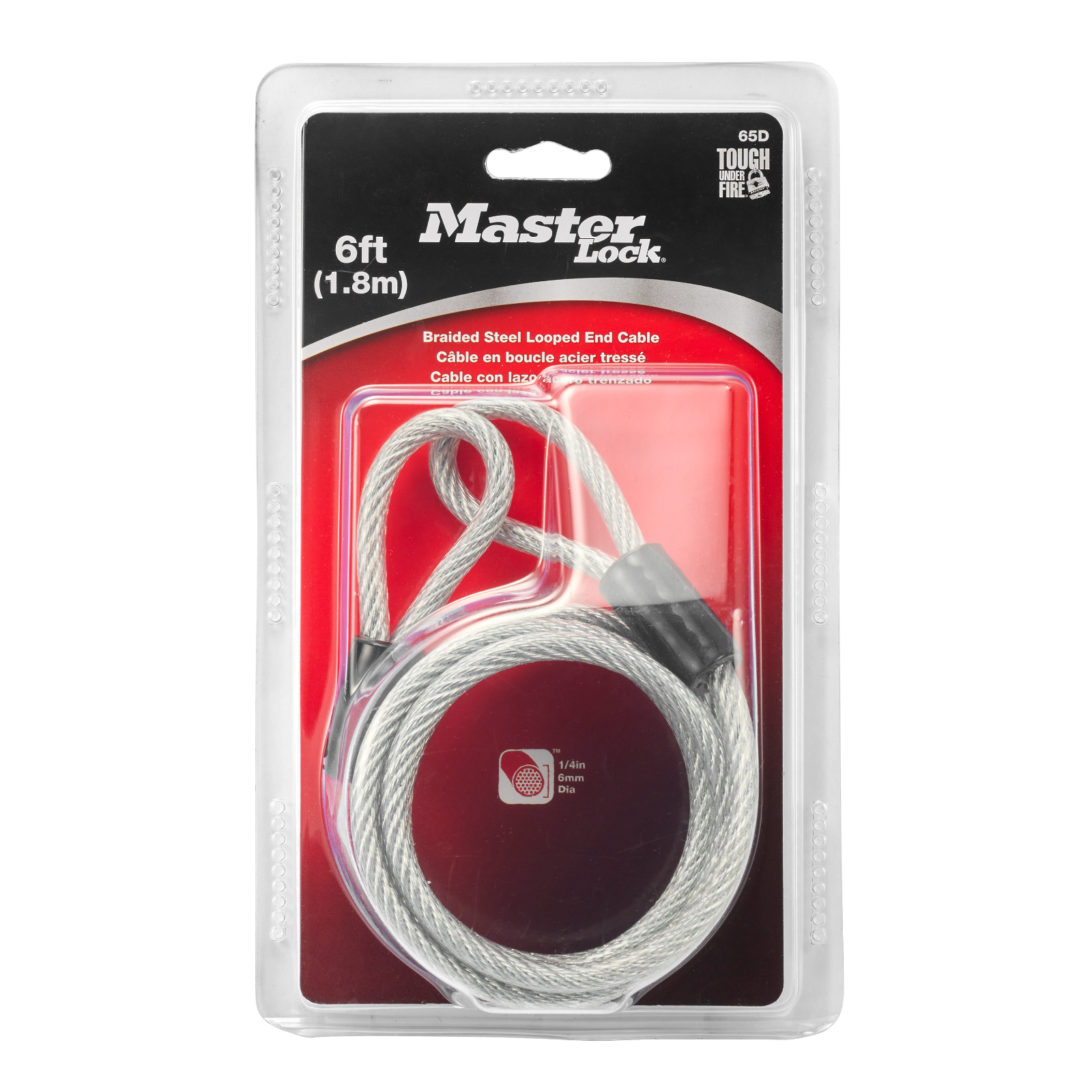 Master Lock 6mm x 1.8m Looped Self-Coiling Cable, Vinyl-Coated Braided Steel