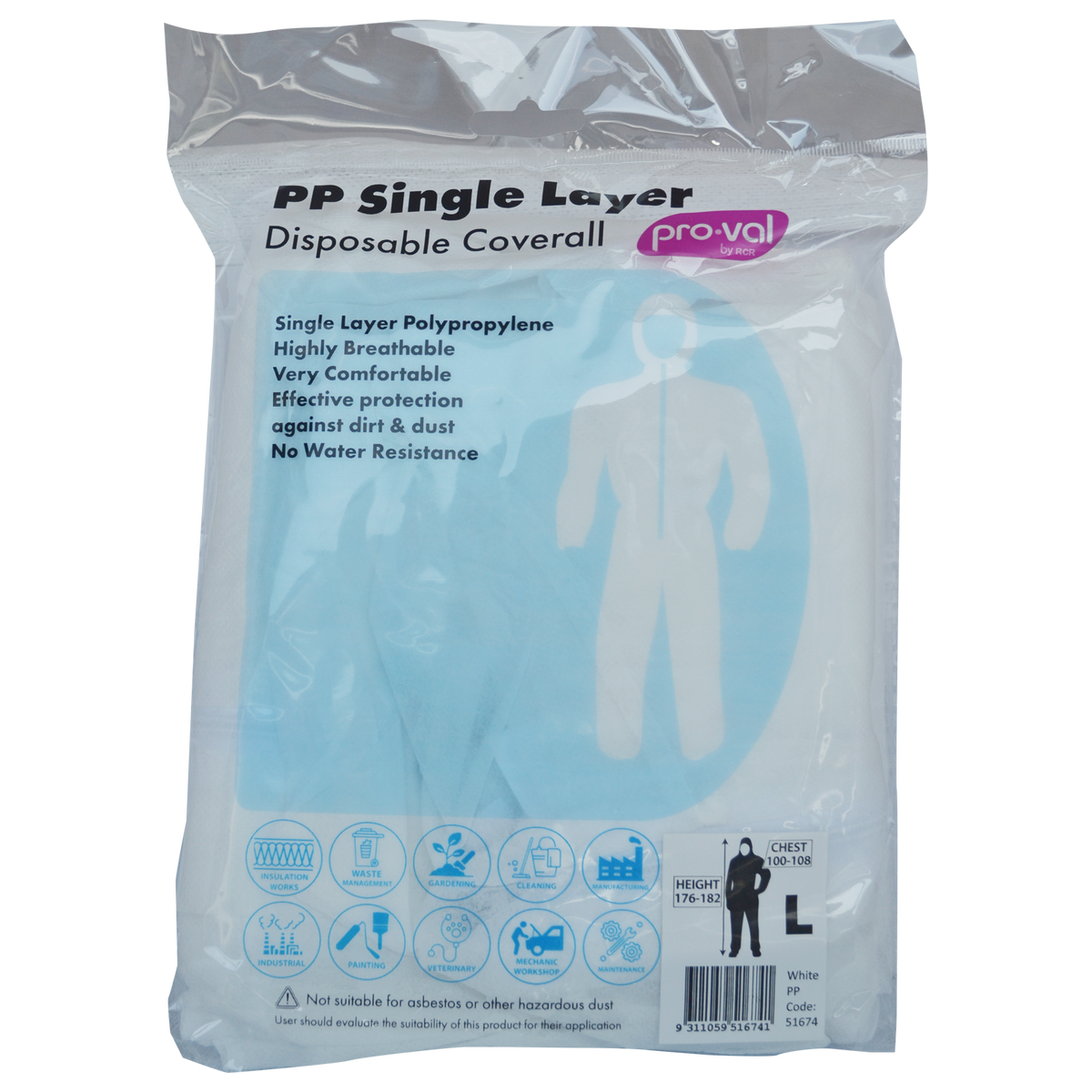 Pro Val Disposable Coverall Large - Single Layer - Breathable Protection - SuperSaverAU - view 1