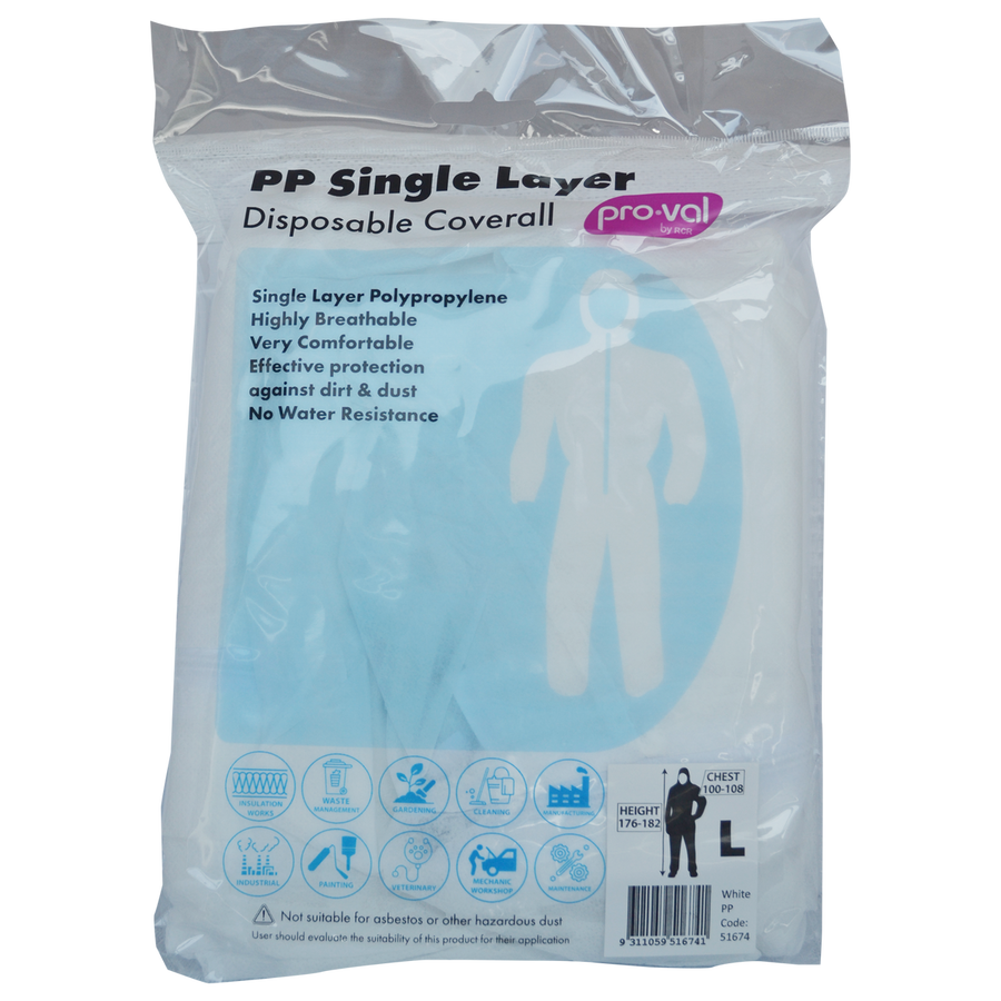 Pro Val Disposable Coverall Large - Single Layer - Breathable Protection - SuperSaverAU - view 1