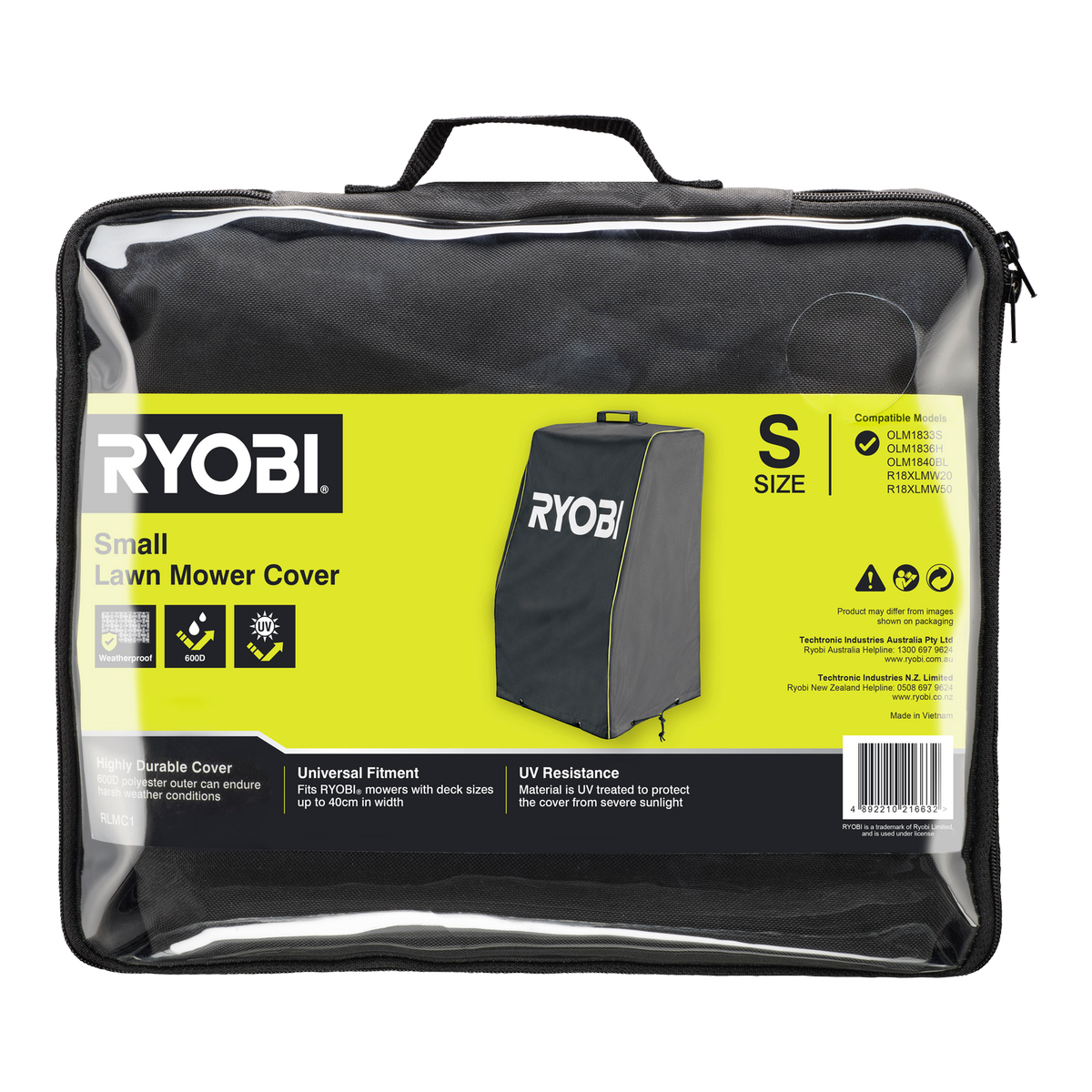 Ryobi Small Lawn Mower Cover - 600D Polyester - Fits 40cm Decks - Water Resistant - SuperSaverAU - view 1
