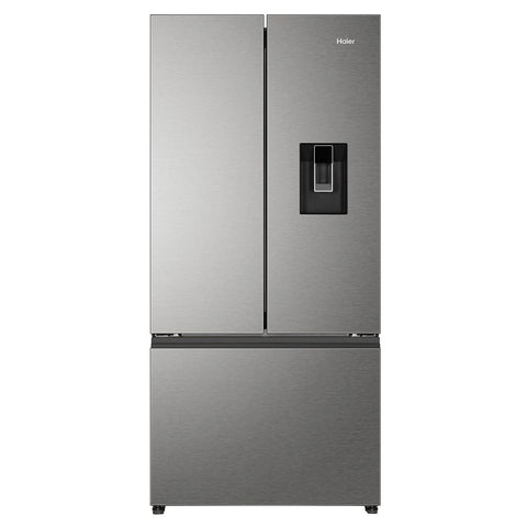 Haier 509L French Door Fridge - Satina Silver - Non-Plumbed Water Dispenser - 5 Star Energy - HRF510FHS