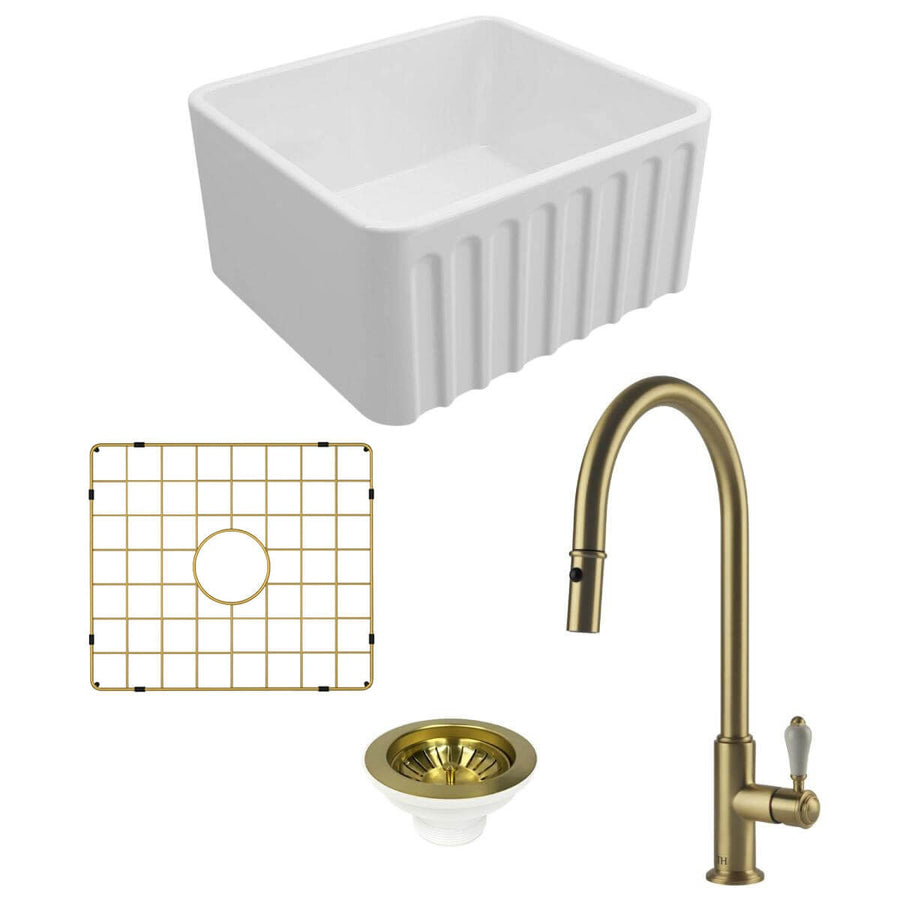 Turner Hastings Novi 50 Butler Sink Pack - Brushed Brass Ludlow Pull Out Mixer Tap - PKG031