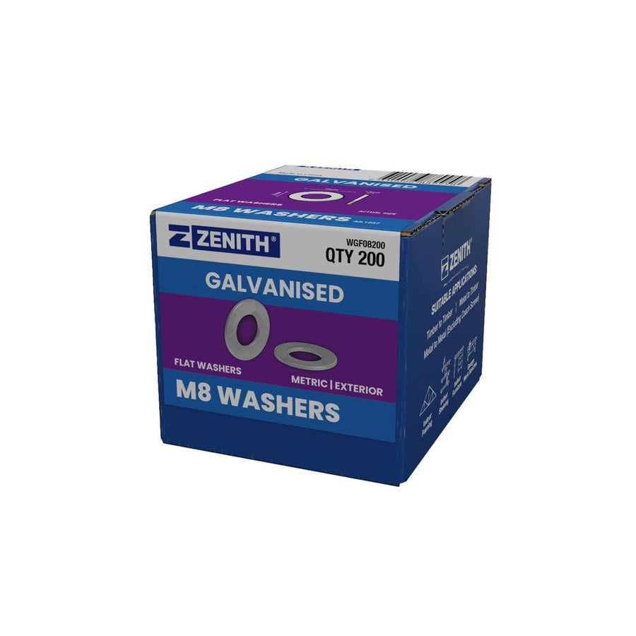 Zenith M8 Hot Dip Galvanised Flat Round Washers 200 Pack 4.6 Grade Steel Durable - SuperSaverAU - view 1
