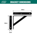 Carinya 200 x 150mm Black Heavy Duty Straight Stayed Bracket, Powder Coated Steel, 225kg