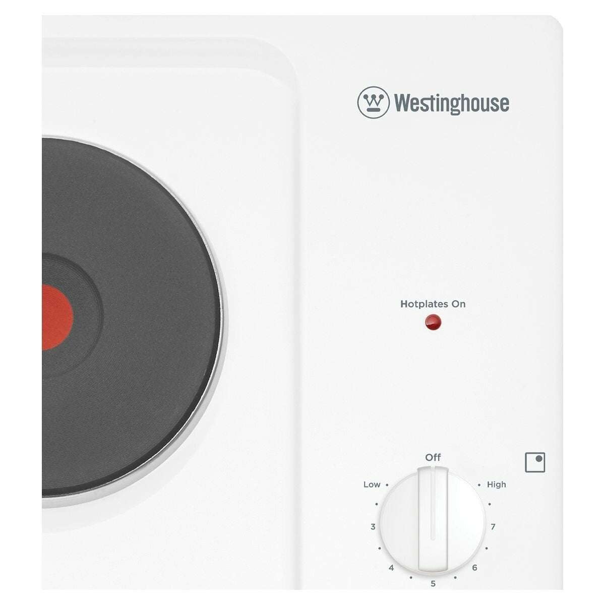Westinghouse 60cm electric cooktop - 4 solid hotplates, white enamel finish, 9 power levels - WHS642WC