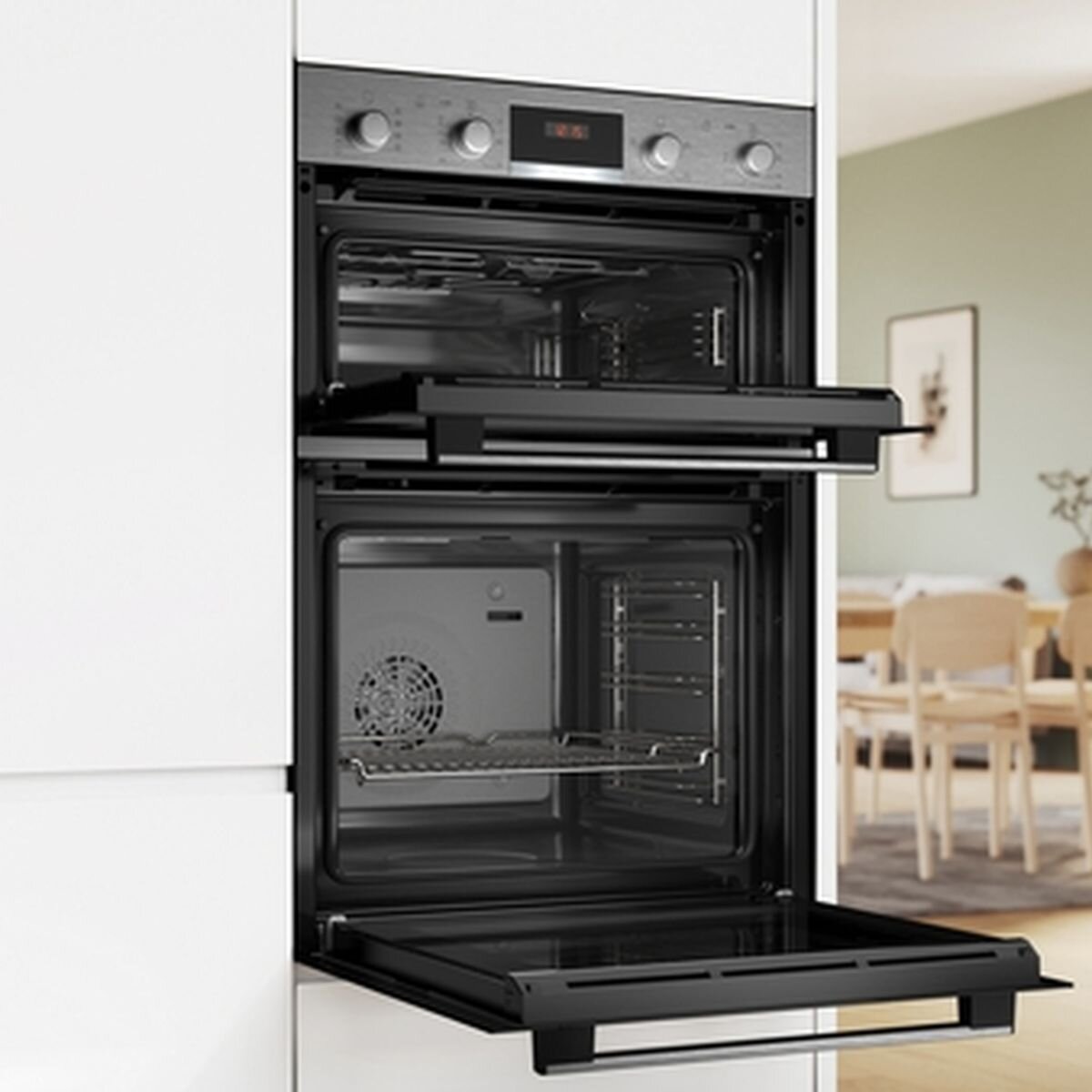 Bosch Series 4 built-in double oven - 105L usable, 3D hot air, EcoClean Direct, stainless steel - MBA534BS3A