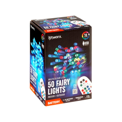 Lytworx Multicolour Fairy Lights 50 Pack - 4.9m - Battery & USB Powered - SuperSaverAU - view 1