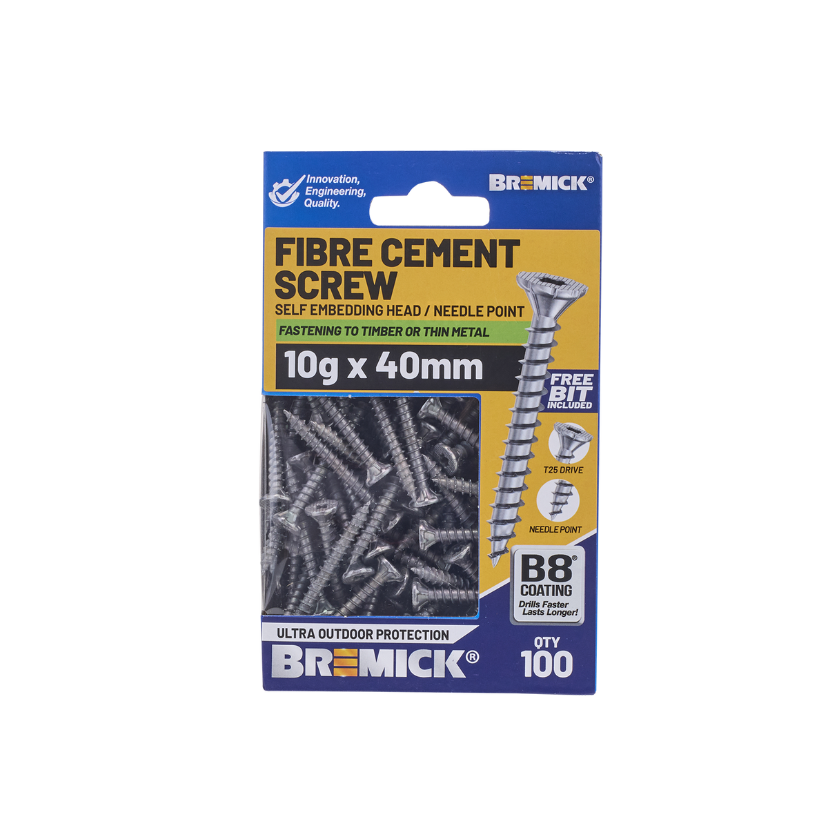 Bremick Fibre Cement Screw 10g x 40mm T25 B8 - 100 Pack - High Corrosion Resistance - SuperSaverAU - view 2