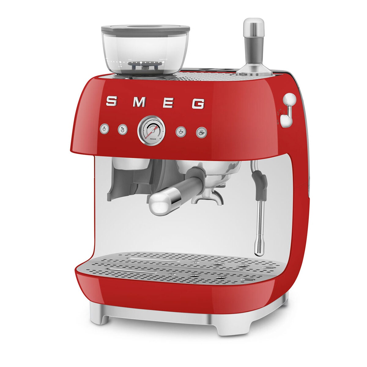Smeg 50s Style Espresso Machine with Built-in Grinder - 20 Bar, Dual Thermoblock, Red - EGF03RDAU