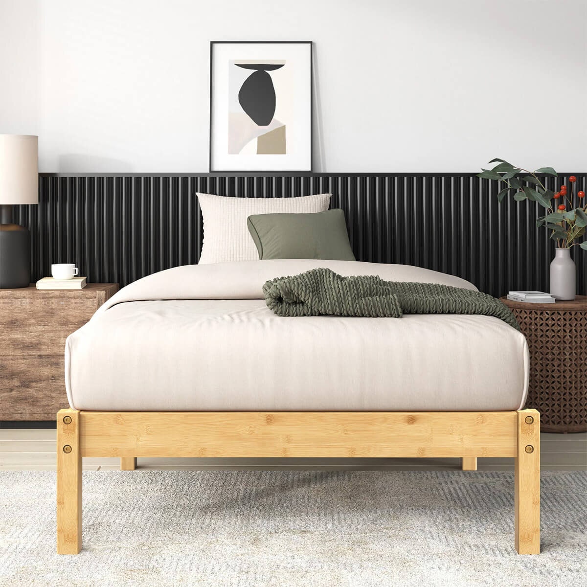 Zinus Moiz Single Bamboo Wooden Bed Base - 150kg Capacity, No Box Spring Needed - AU-FBMMB2ZC-12S