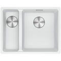 Franke Maris 1 and 1/2 Bowl Left Flush Mount Sink with Extension Drainer - Polar White - MRG260SBLPW-FPC