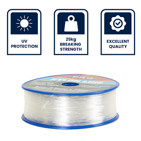 Grunt 0.8mm x 250m Nylon Fishing Line, Clear, Weather Resistant, 25kg Break Strength