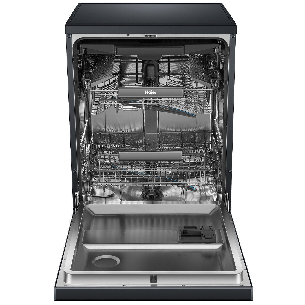 Haier 60cm Freestanding Dishwasher with Steam - 15 Place Settings - Black - Auto Door Opening - HDW15F3B1