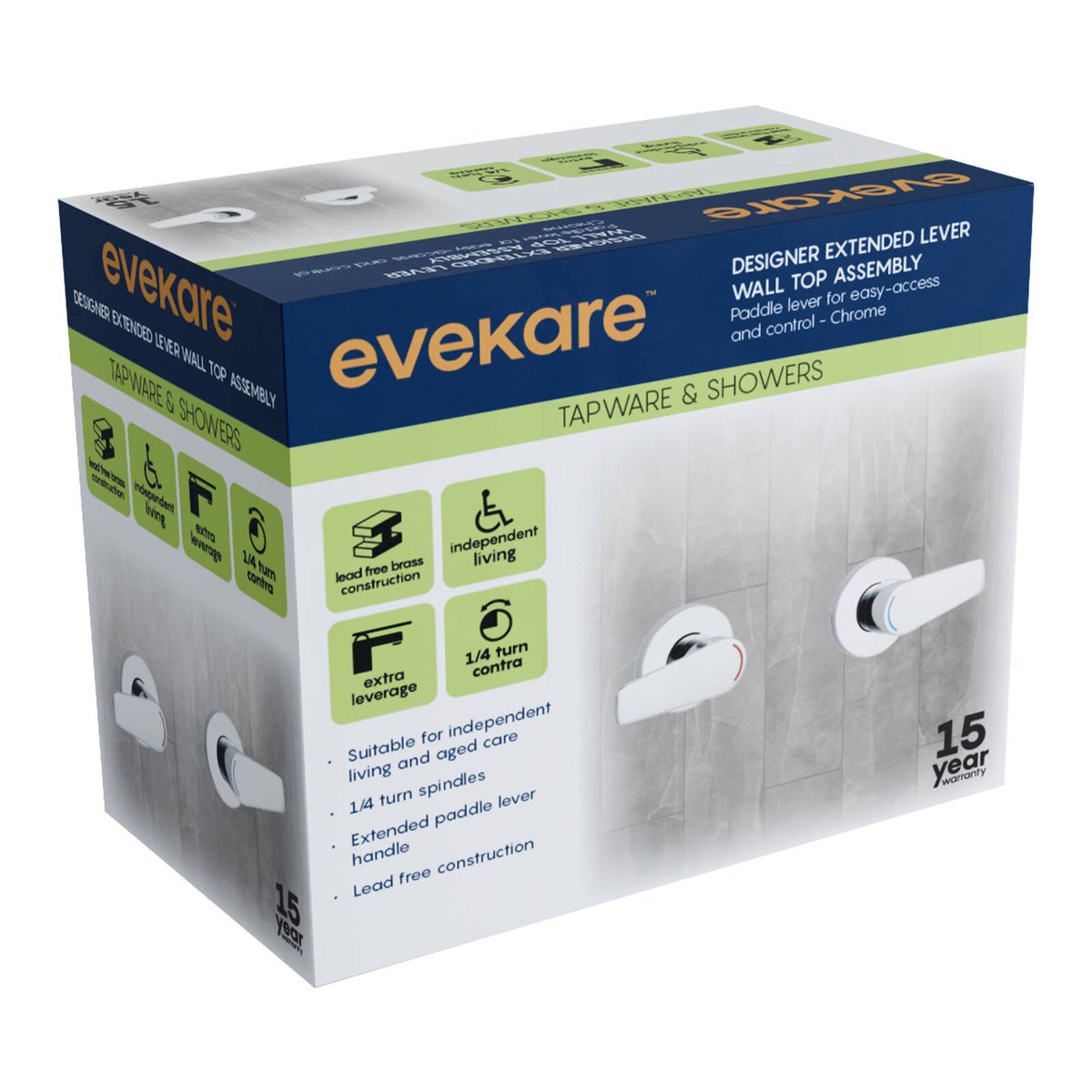 Evekare Chrome 1/4 Turn Extended Lever Wall Top Assembly 150mm - Easy Access - SuperSaverAU - view 3
