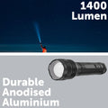 Ironhorse 1400lm Premium Torch Flashlight - Adjustable Focus - Black - 6 AA Batteries - SuperSaverAU - view 4